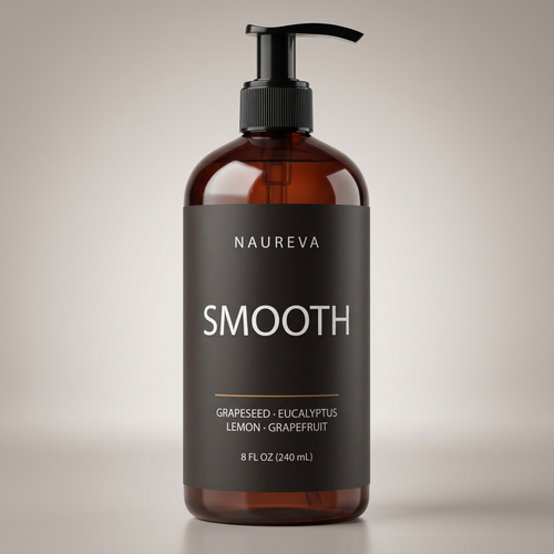 Naureva Smooth anti-cellulite massage oil, 8 fl oz amber pump bottle
