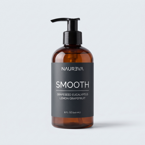 Naureva Smooth anti-cellulite massage oil, 8 fl oz amber pump bottle