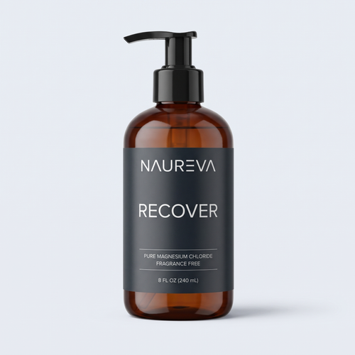 Naureva Recover magnesium massage oil, 8 fl oz amber pump bottle