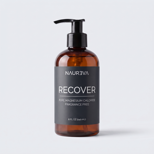 Naureva Recover magnesium massage oil, 8 fl oz amber pump bottle