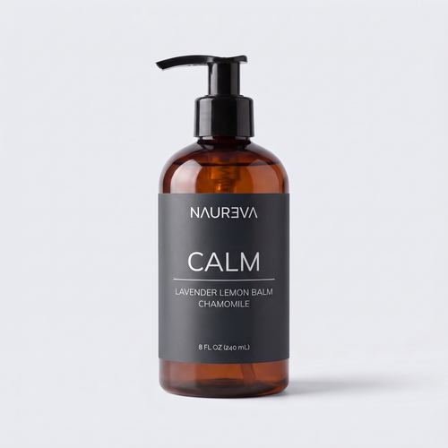 Naureva Calm lavender massage oil, 8 fl oz amber pump bottle